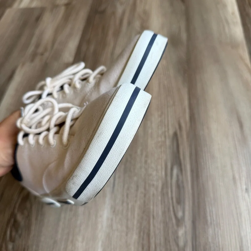 Vintage Polo Sport Ralph Lauren Mens Canvas Sneakers Cream Low Top Size 9